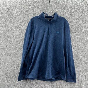 Under Armour 1/4 Zip Pull Over Mens Xl Blue Sweatshirt Loose Fit Coldgear Storm